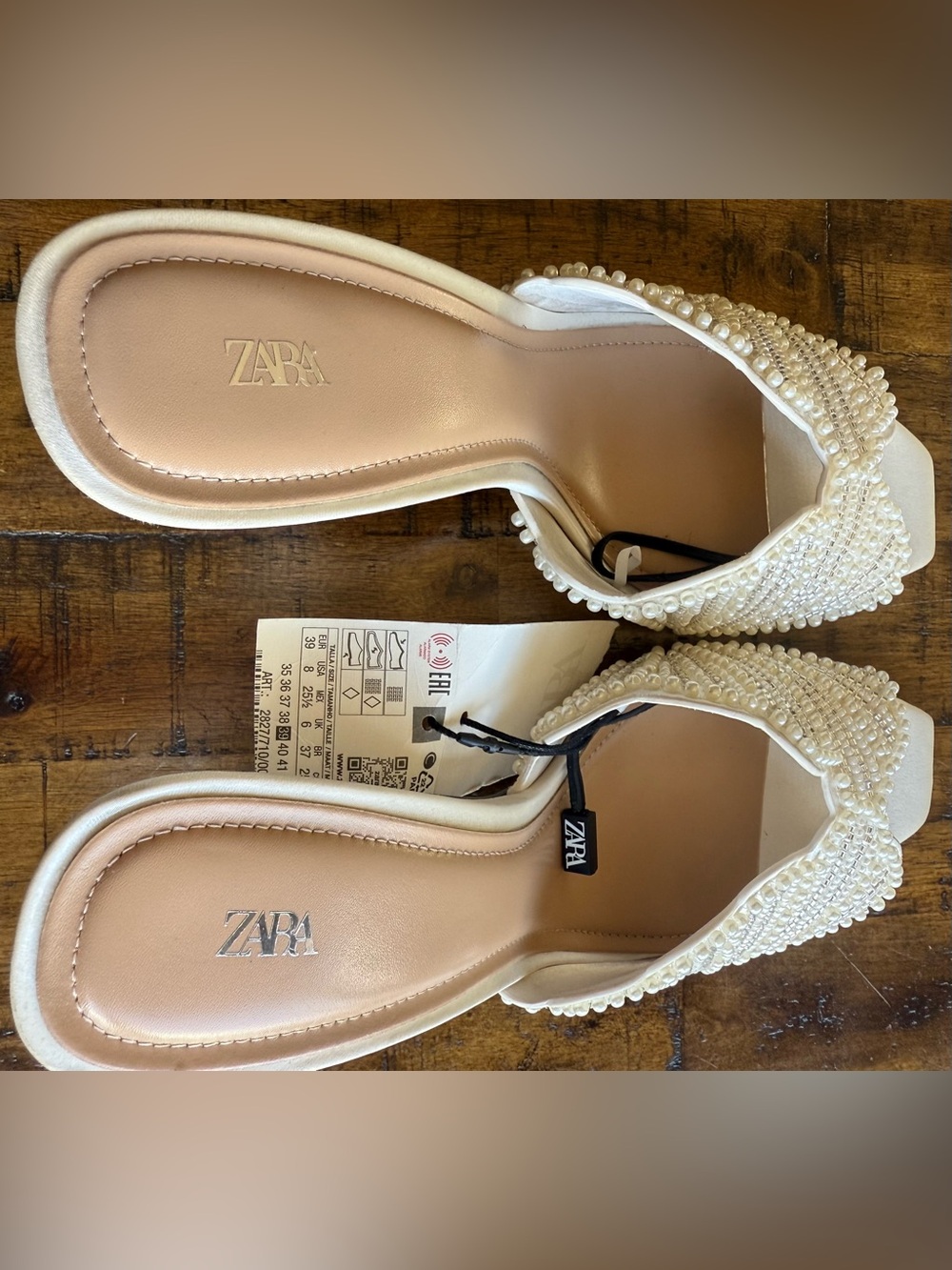 ZARA Backless Pearl Heeled Sandals NWT • White Mule • Size 8 • Wedding & Brides - Picture 10 of 12